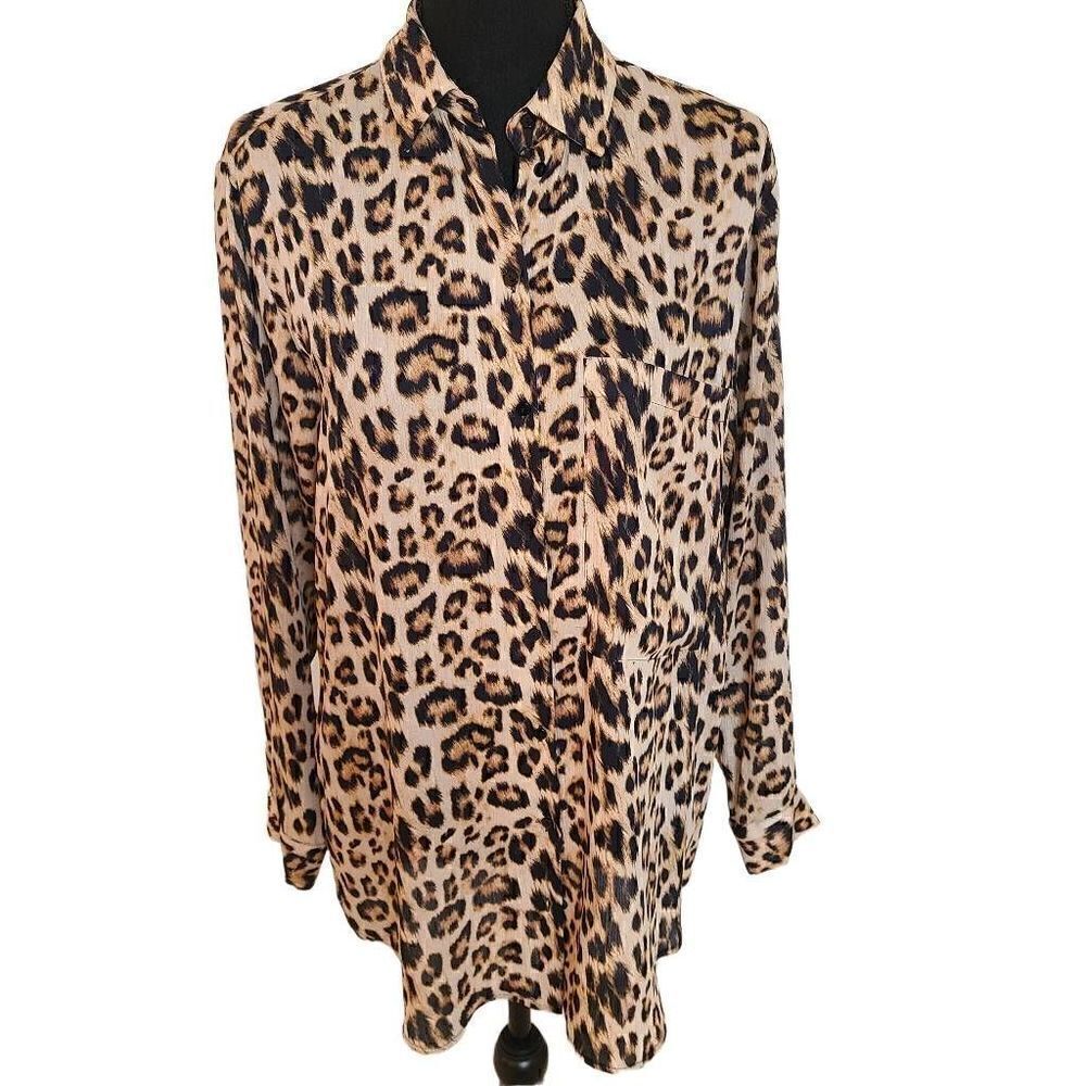 Zara Basic Womens Long Sleeve Leopard Print Pointed Tunic Tops Multi Color Small